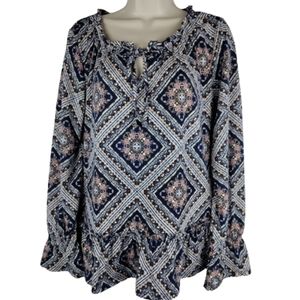 NWT Absolutely Famous diamond  floral print blouse blue multi color  size M